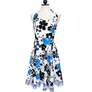 OTEN Retro Halter Dress 1950's Style Floral   Rockabilly A Line Dress Size Large